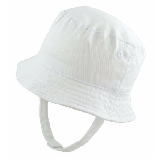 Personalised Baby Sun Hat with Straps - White