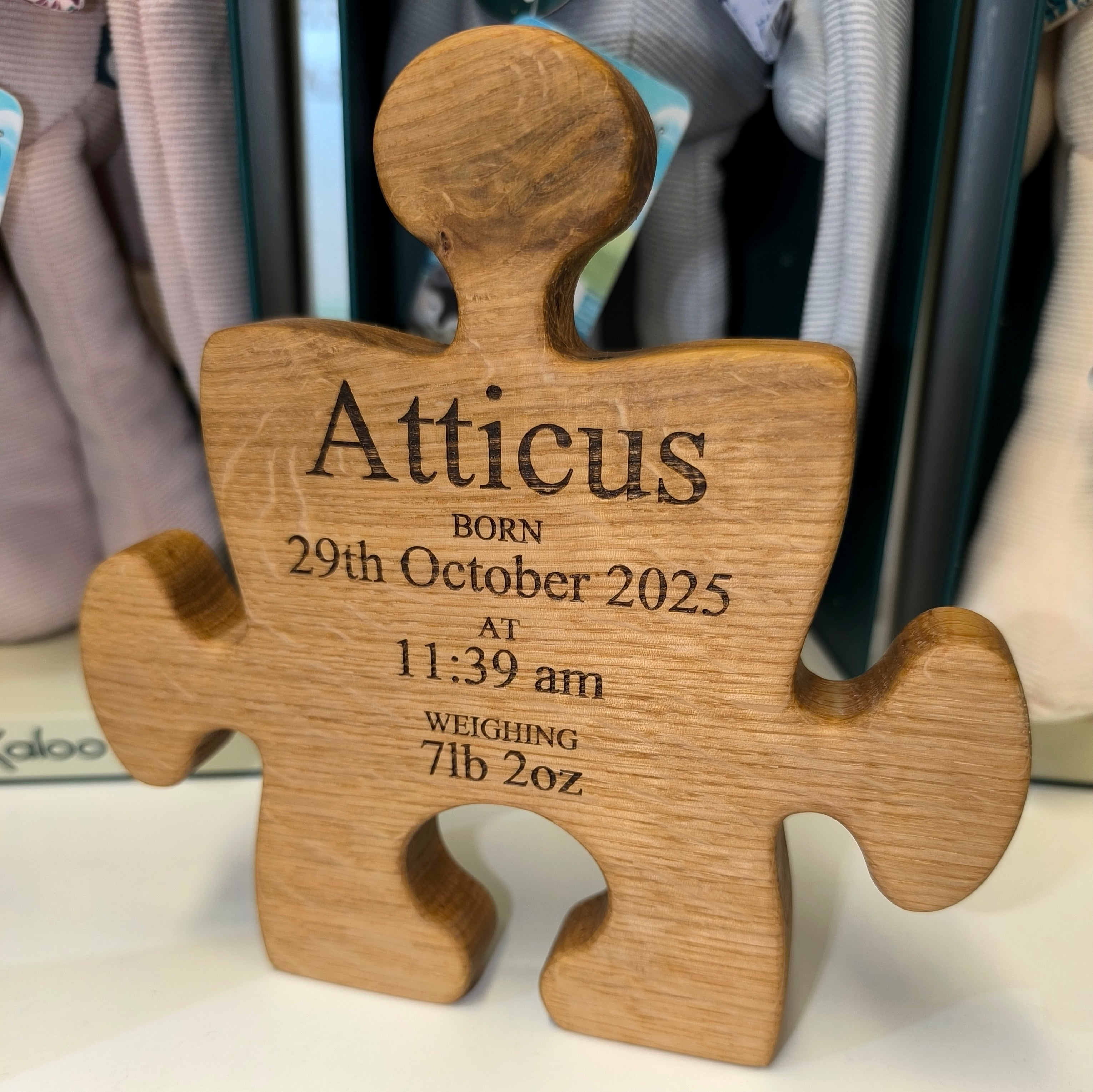 Personalised Solid Wood Jigsaw Puzzle with Baby Birth Details