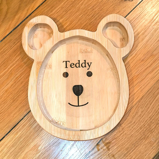 Children's Bamboo Bear Plate with Personalised Name