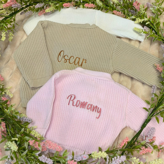 Personalised Baby Cardigan with Embroidered Name on Back