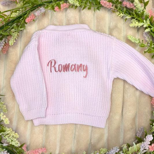 Personalised Baby Cardigan with Embroidered Name on Back