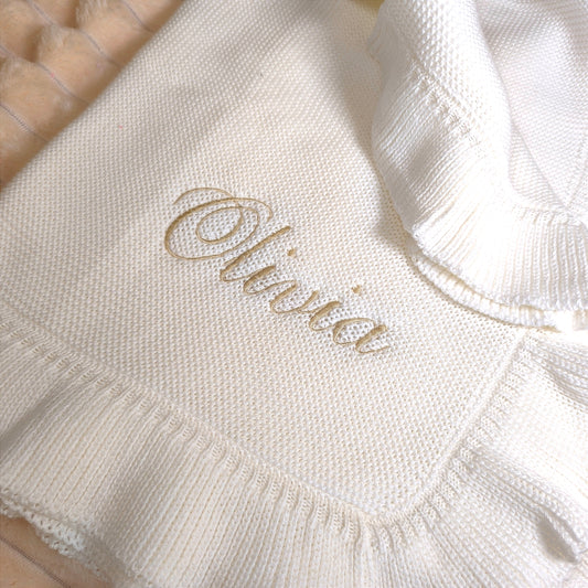 Ruffle Edge Personalised Baby Blanket - Embroidered Name