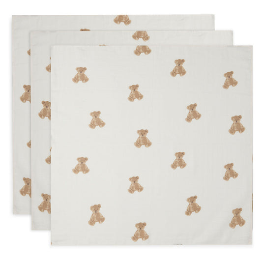 Jollein Muslin Cloths 70x70cm – Teddy Bear Print (3-Pack) | Soft, Absorbent & Multi-Use Baby Essentials