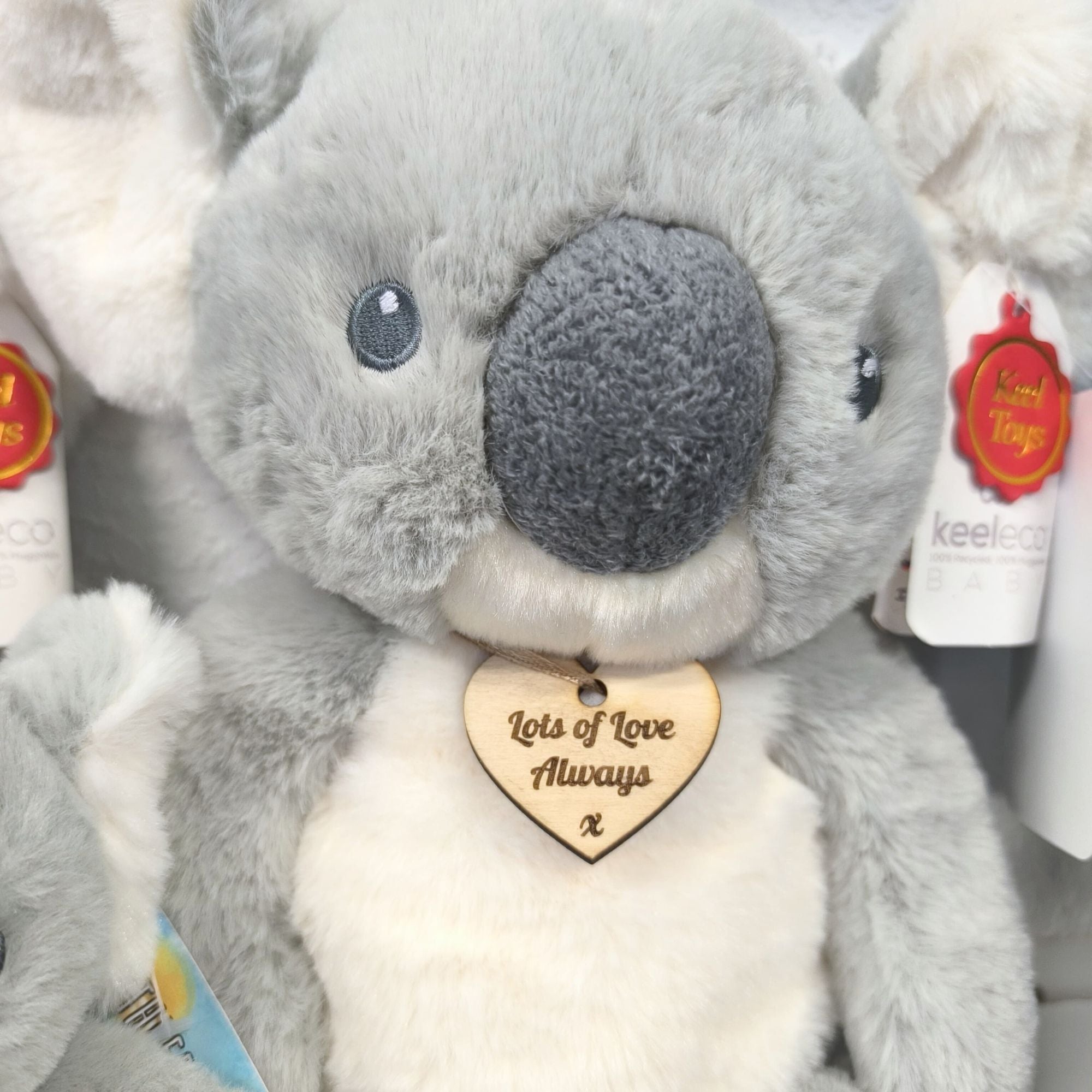 Keeleco Koala Bear Soft Toy by with Personalised Wooden Tag