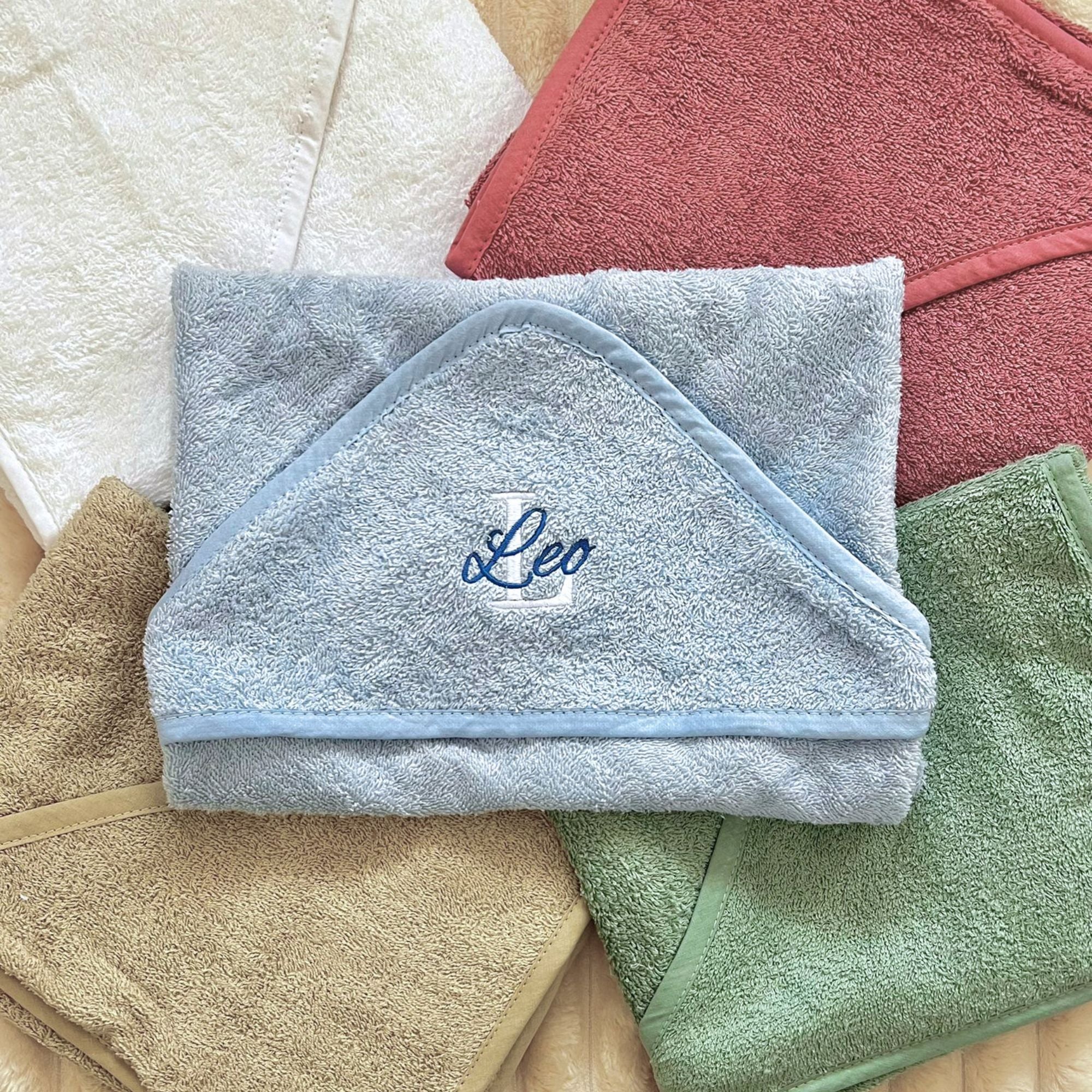 Personalised Baby Bath Towel with Hood and Initial Design