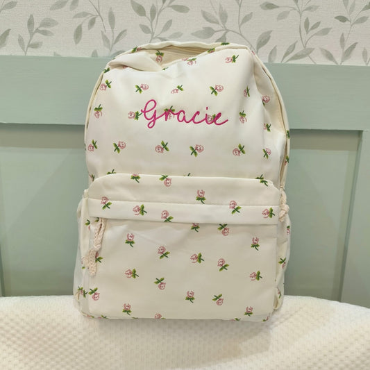 Personalised Floral Backpack for Girls - Embroidered