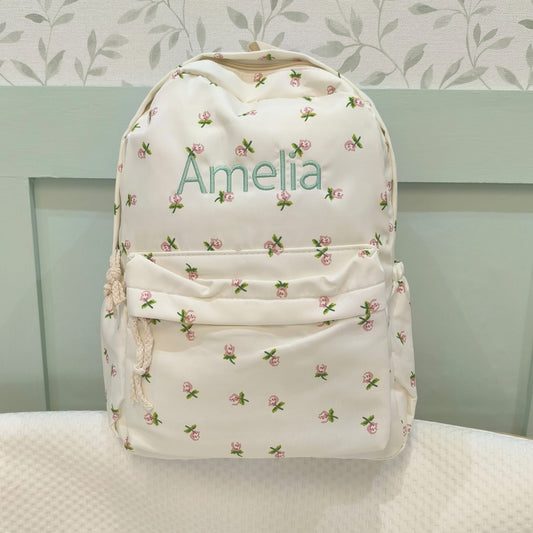 Personalised Floral Backpack for Girls - Embroidered