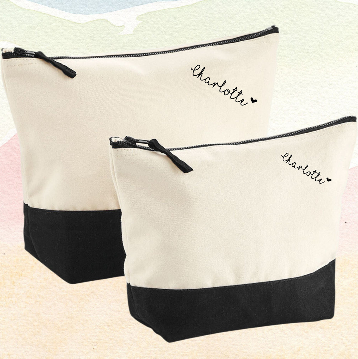Personalised Women's Make Up Bag with Heart Name