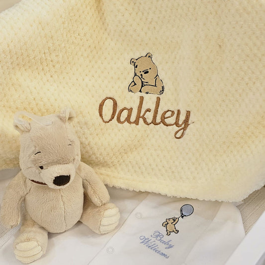 Personalised Winnie the Pooh Blanket with Embroidered Name