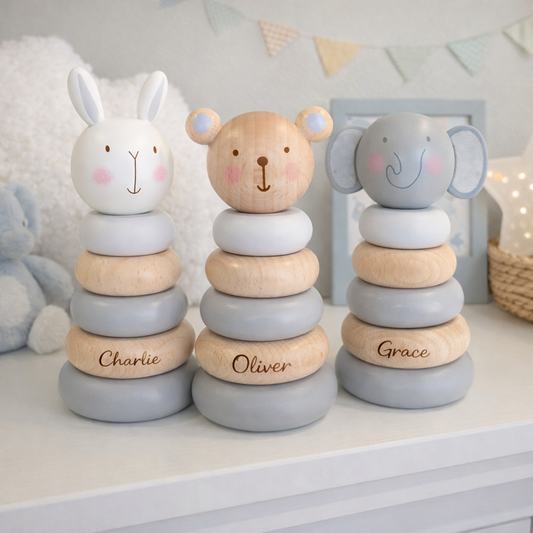 Bambino Baby Wooden Stacker Tower Toy - Bear, Elephant or Bunny