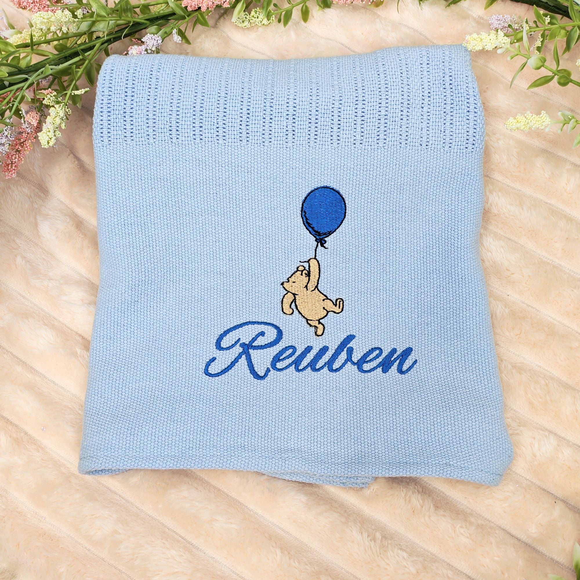 Personalised Cellular Baby Blanket - Winnie the Pooh Design