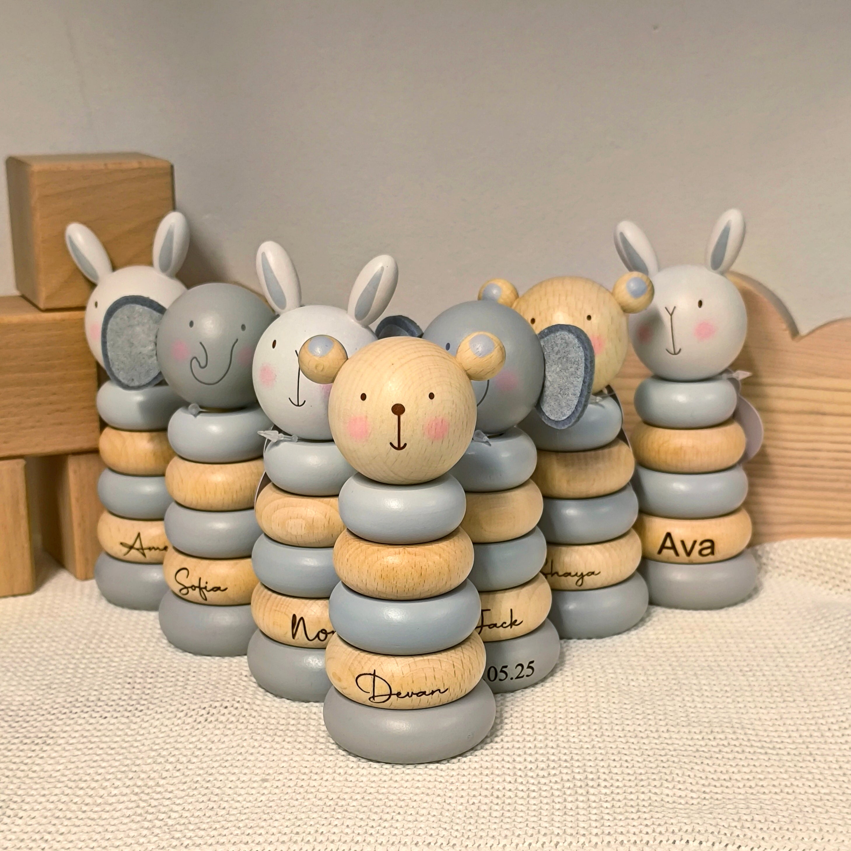 Bambino Baby Wooden Stacker Tower Toy - Bear, Elephant or Bunny