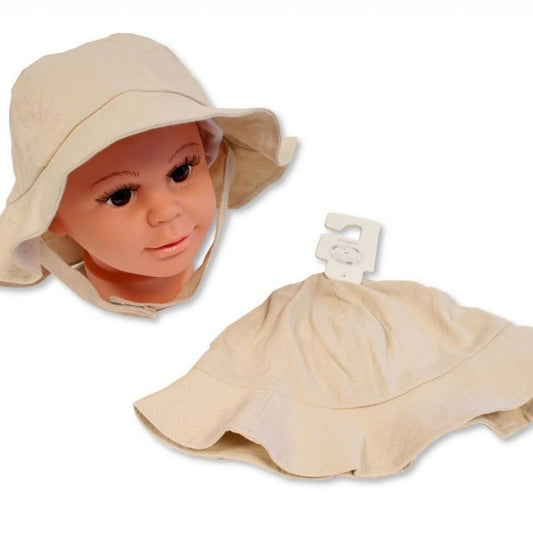 Personalised Baby Summer Hat with Straps - Biscuit
