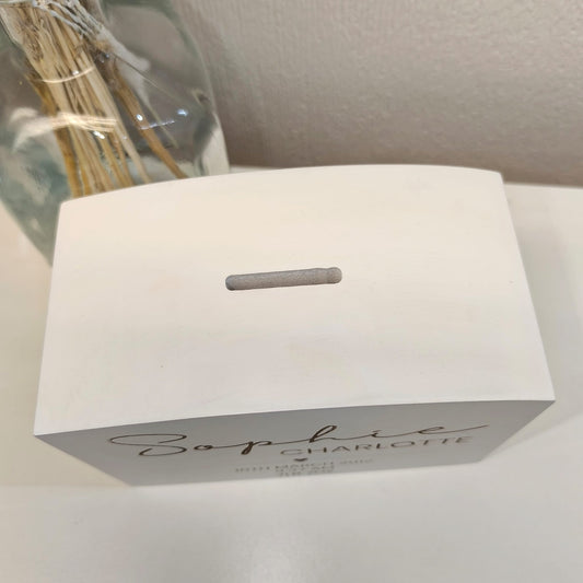 Personalised Wooden Money Box with Engraved Birth Details