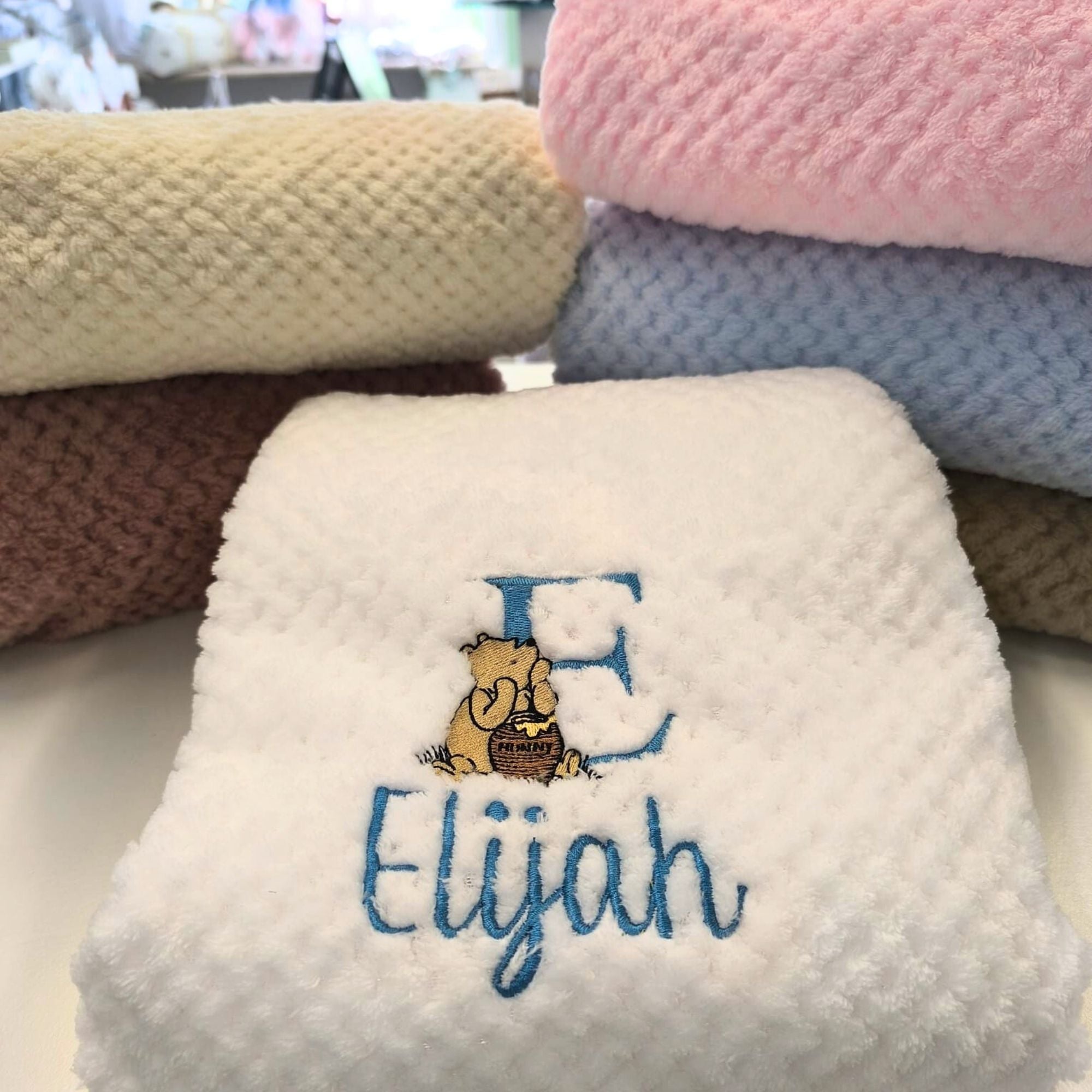 Winnie the Pooh Blanket with Embroidered Name & Initial