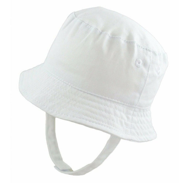Personalised Baby Sun Hat with Straps - White