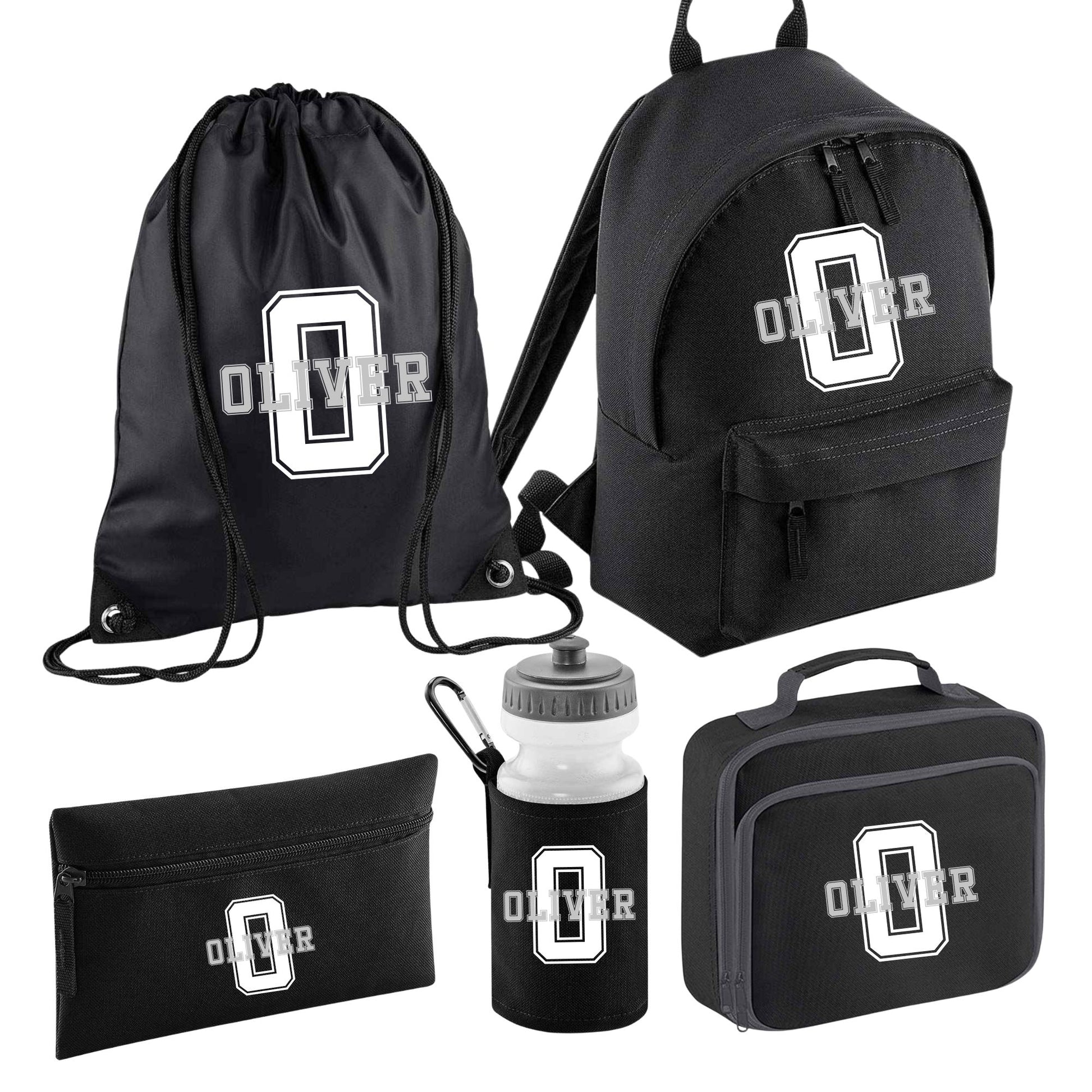 Personalised Boys & Girls School Set - Backpack, Bottle, Pencil Case, Lunch Bag & PE Bag