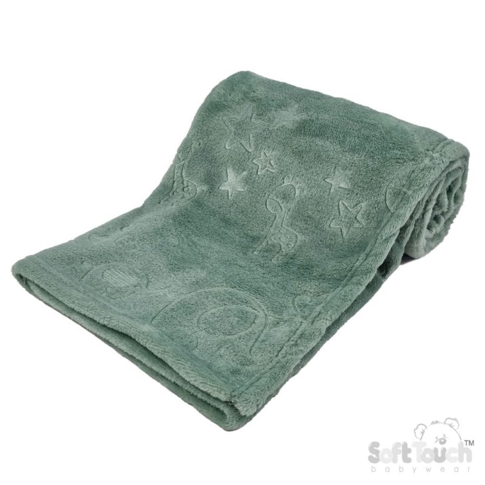 Personalised Animal Sage Green Baby Blanket with Embroidered Name