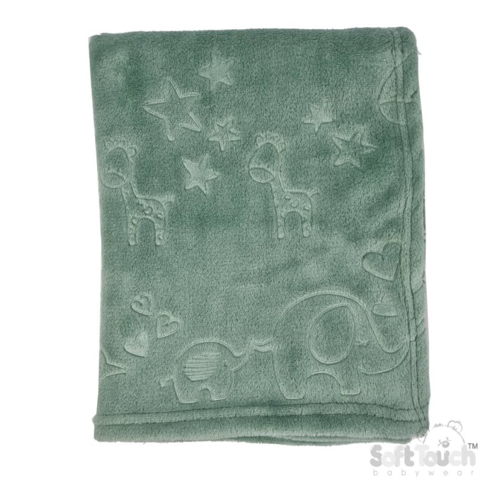 Personalised Animal Sage Green Baby Blanket with Embroidered Name