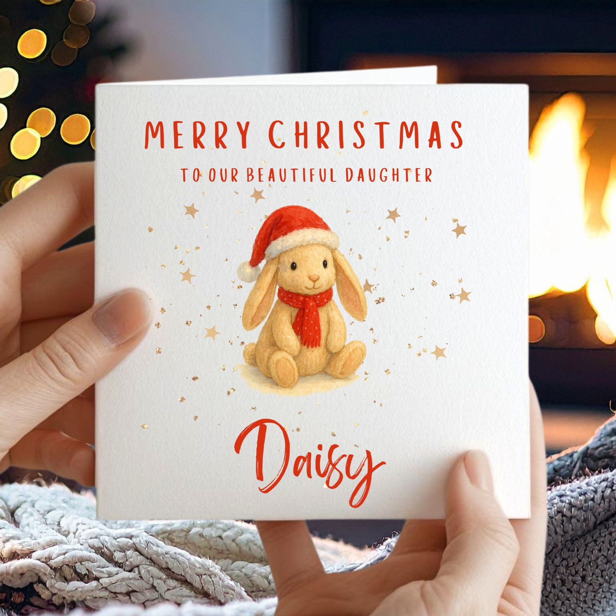 Personalised Christmas Card for Daughter or Son with Cute Bunny