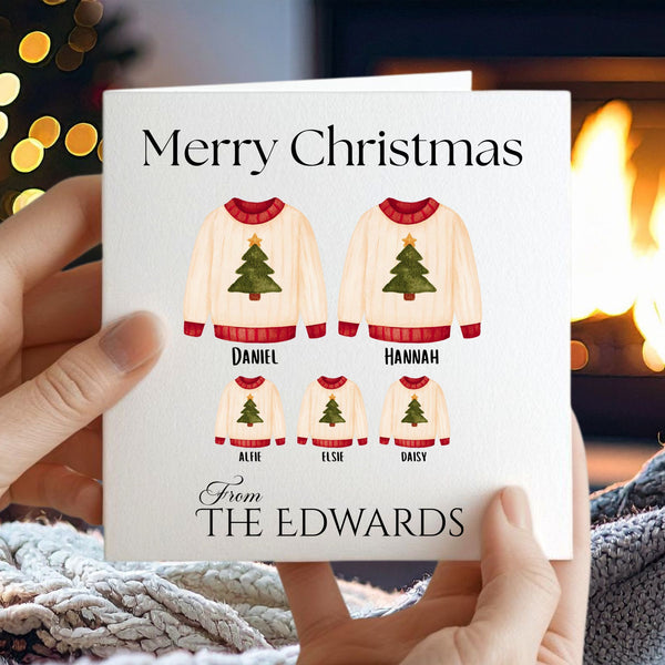 Personalised Family Christmas Card  – Xmas Jumper Festive Greeting Card