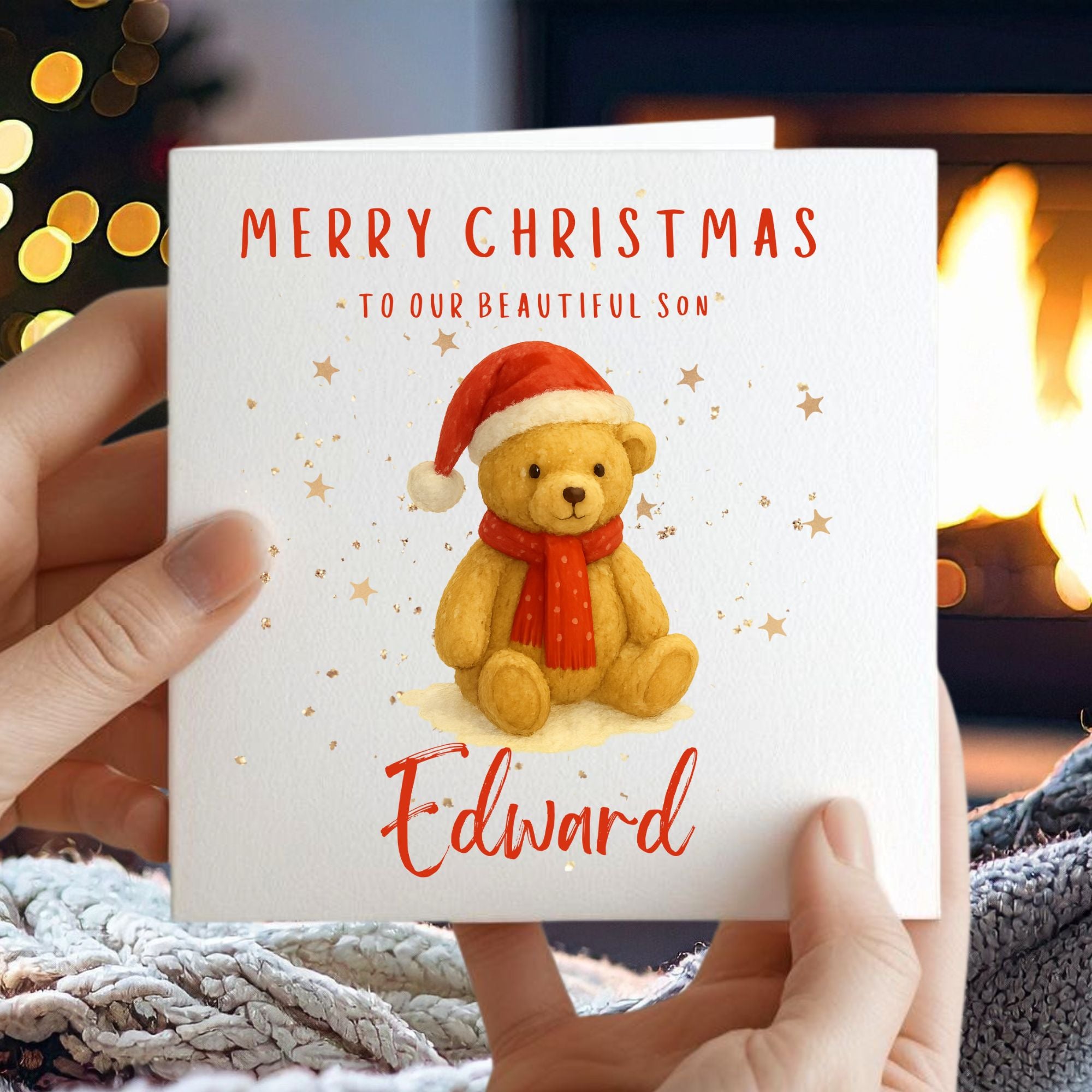 Personalised Christmas Card for Son or Daughter with Cute Teddy Bear