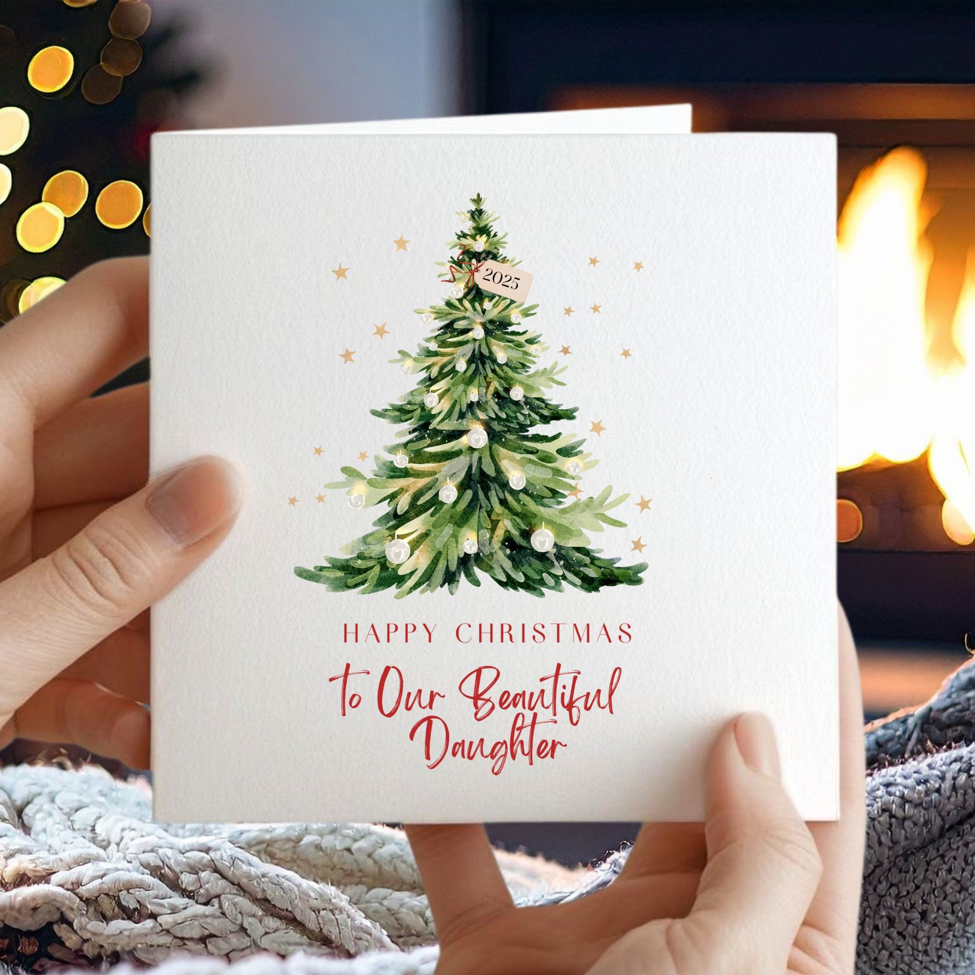 Personalised Christmas Tree Card for Daughter or Son – Custom Festive Greeting Card