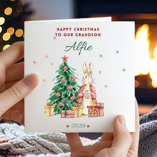 Personalised Christmas Rabbit Card for Son, Daughter or Grandchildren