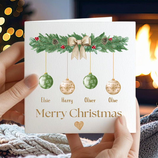 Personalised Christmas Card - Xmas Baubles Decorations