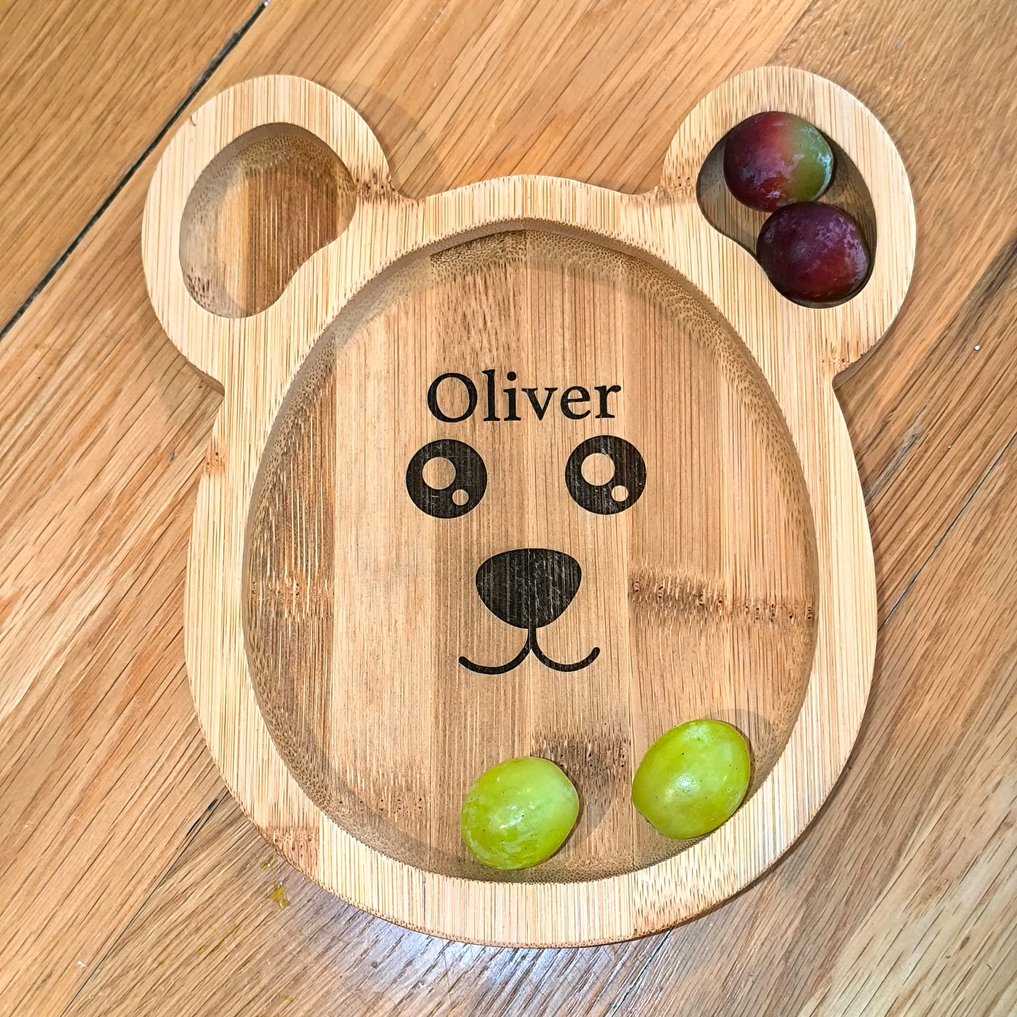 Children's Bamboo Bear Plate with Personalised Name