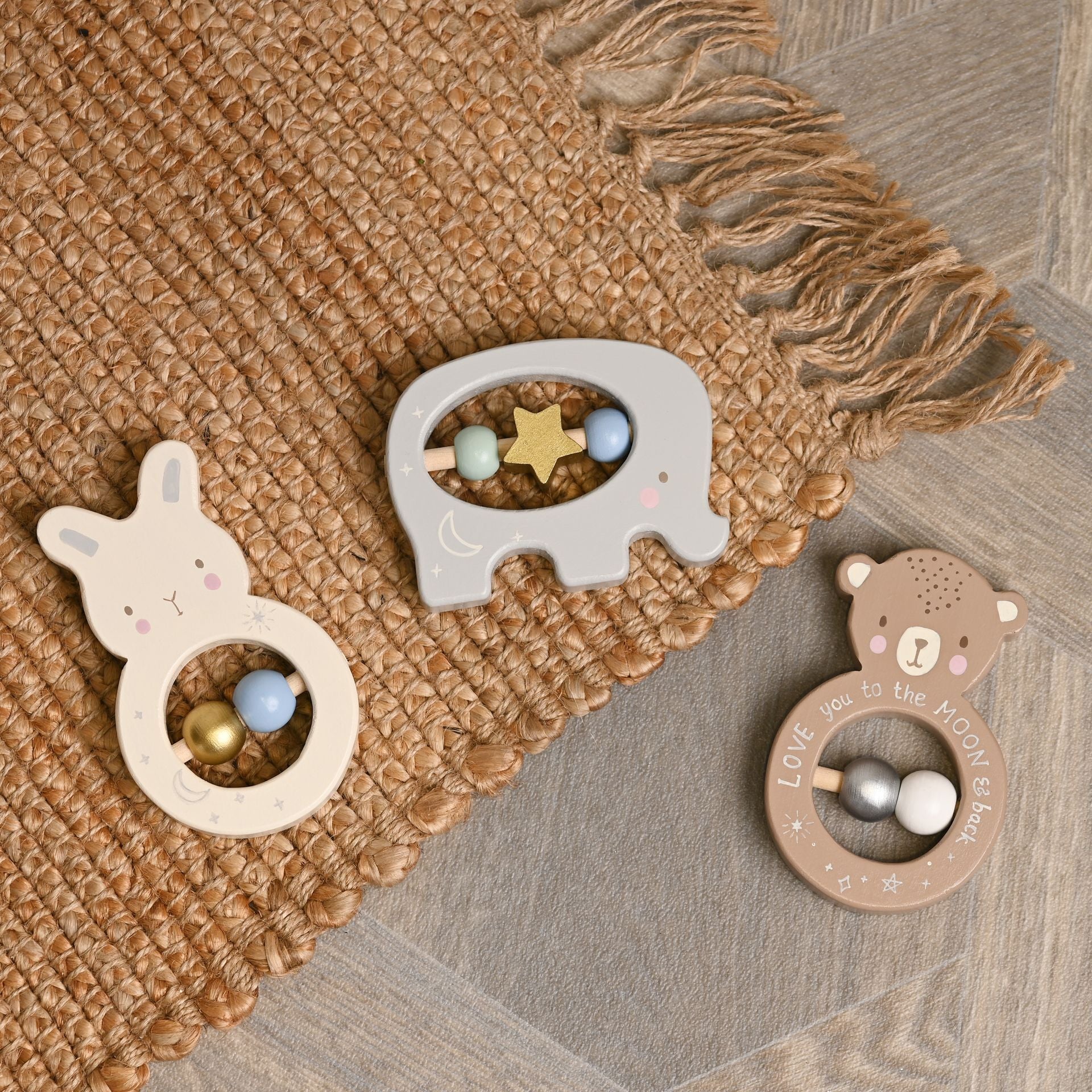 Bambino Wooden Animal Rattle - Personalised Name