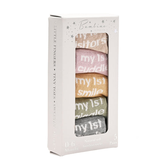 Bambino My First Milestone Baby Socks (5 Pack) 0-3 Months