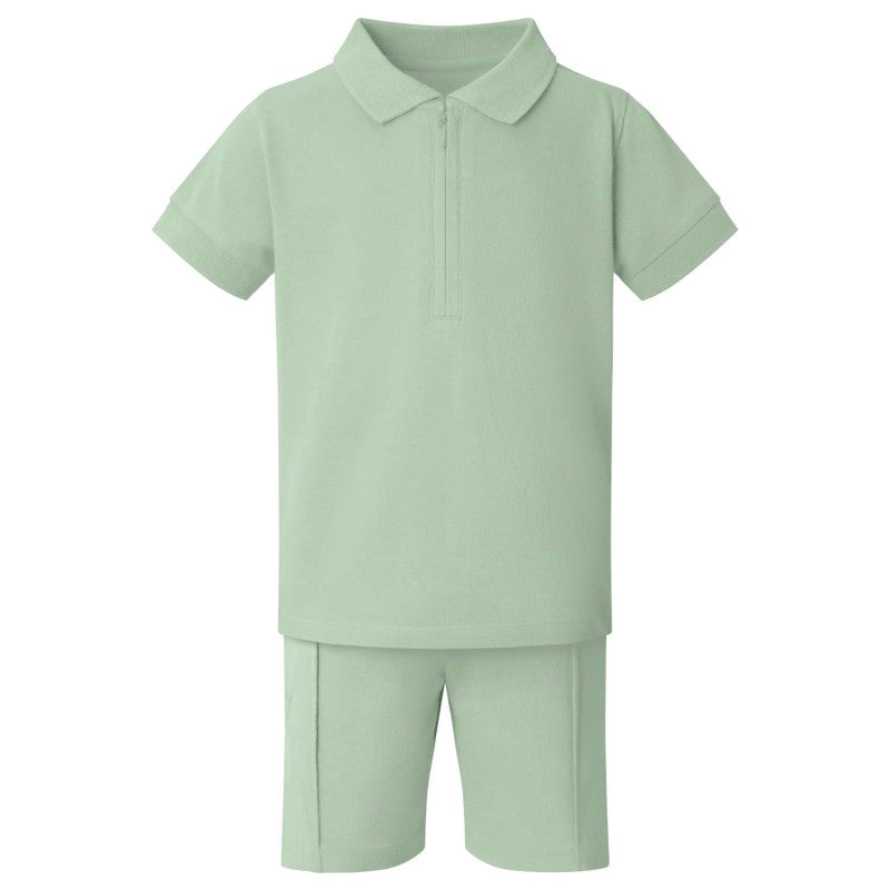 Boys Personalised Zip-Up Polo Shirt and Shorts Set with Embroidered Initials