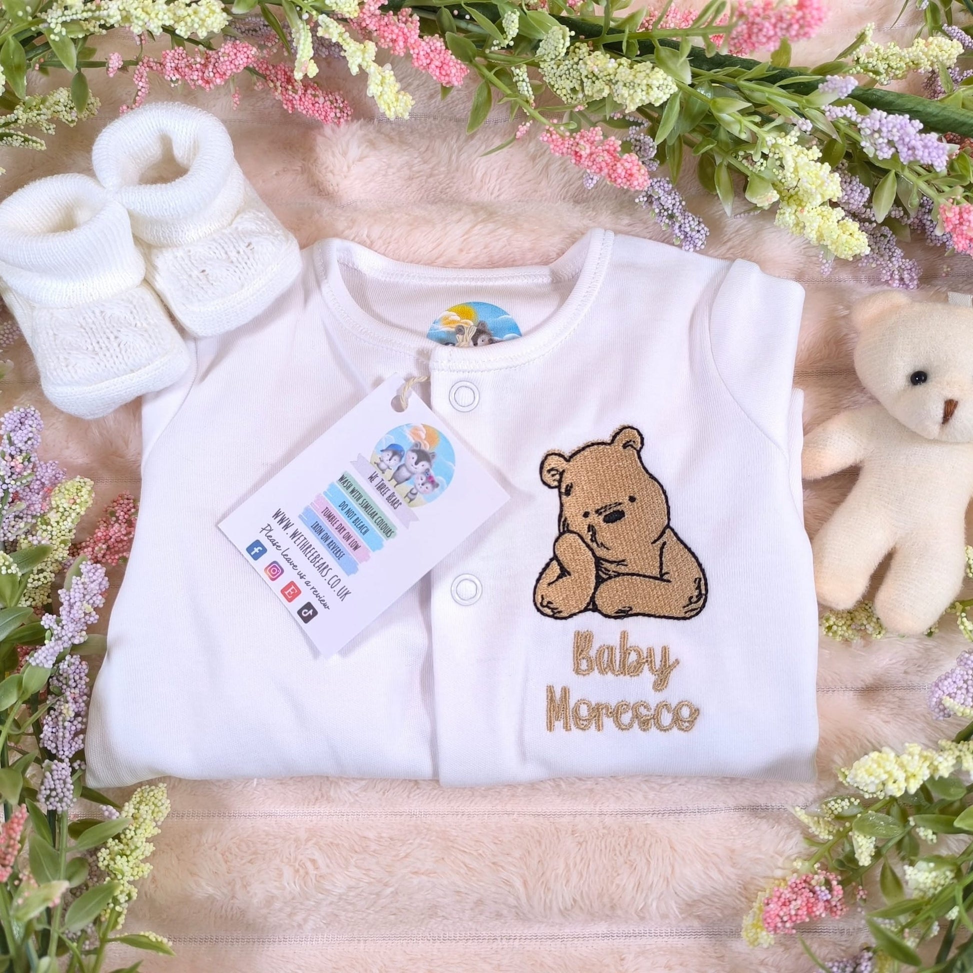 Classic Winnie the Pooh Personalised Baby Sleepsuit – We Three Bears