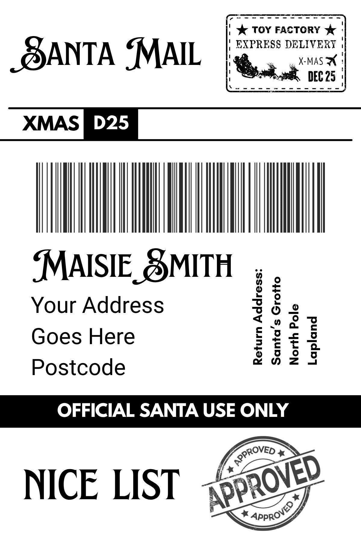 Personalised Christmail Postage Label - Unique Kids Gift Tag