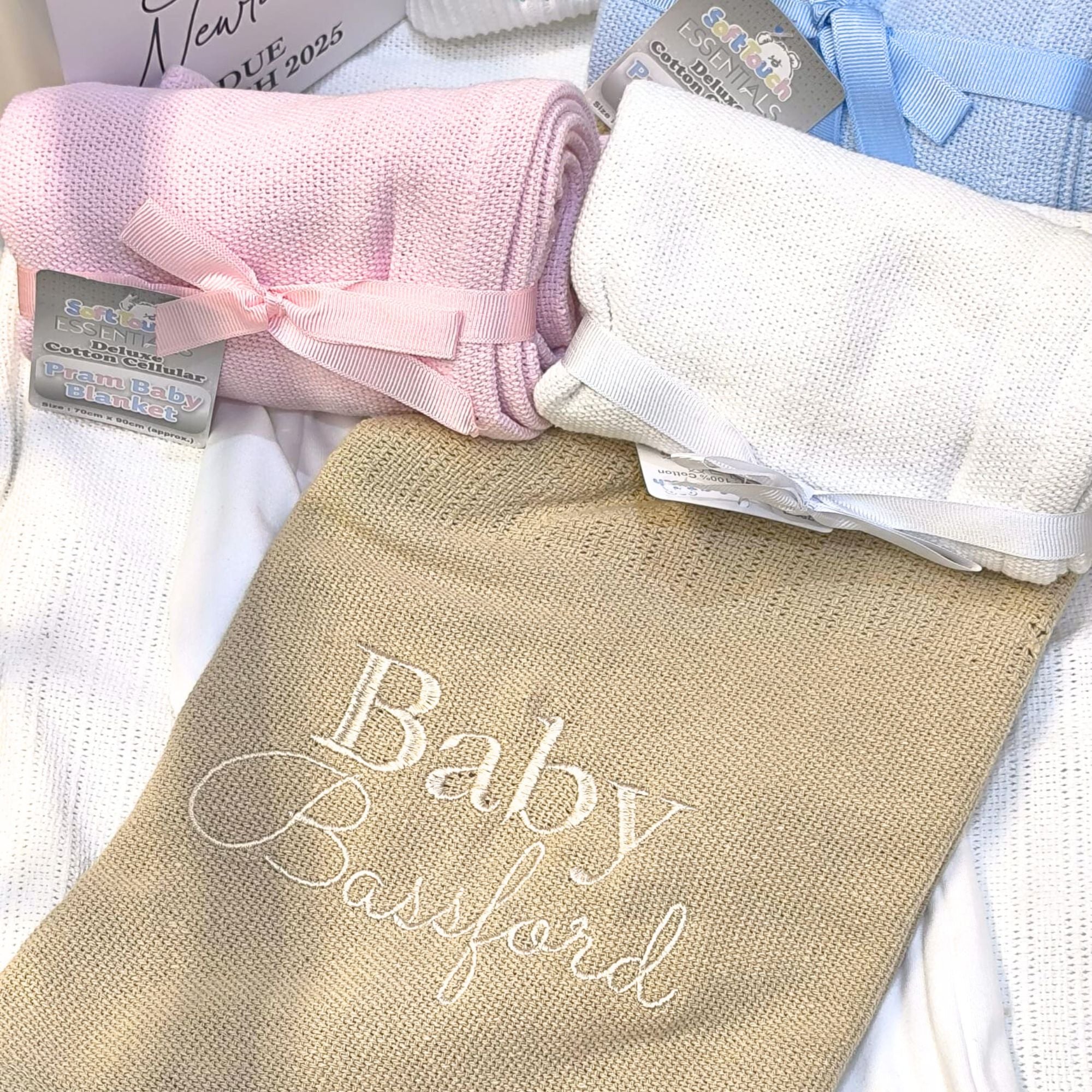 Embroidered Cotton Cellular Blanket with Baby Name