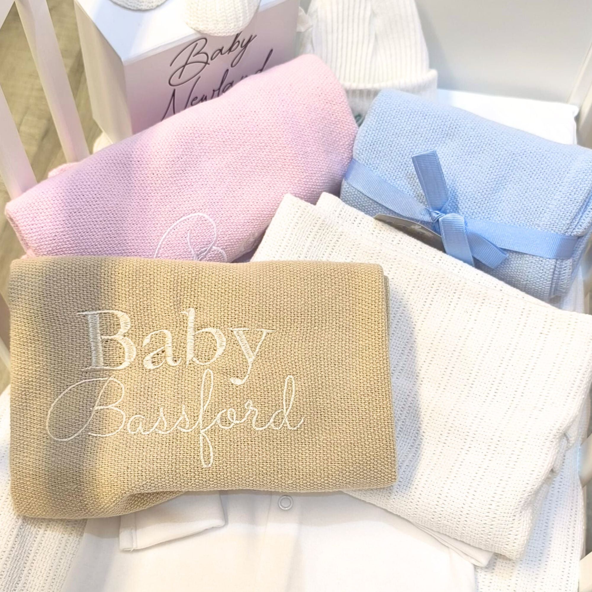 Embroidered Cotton Cellular Blanket with Baby Name