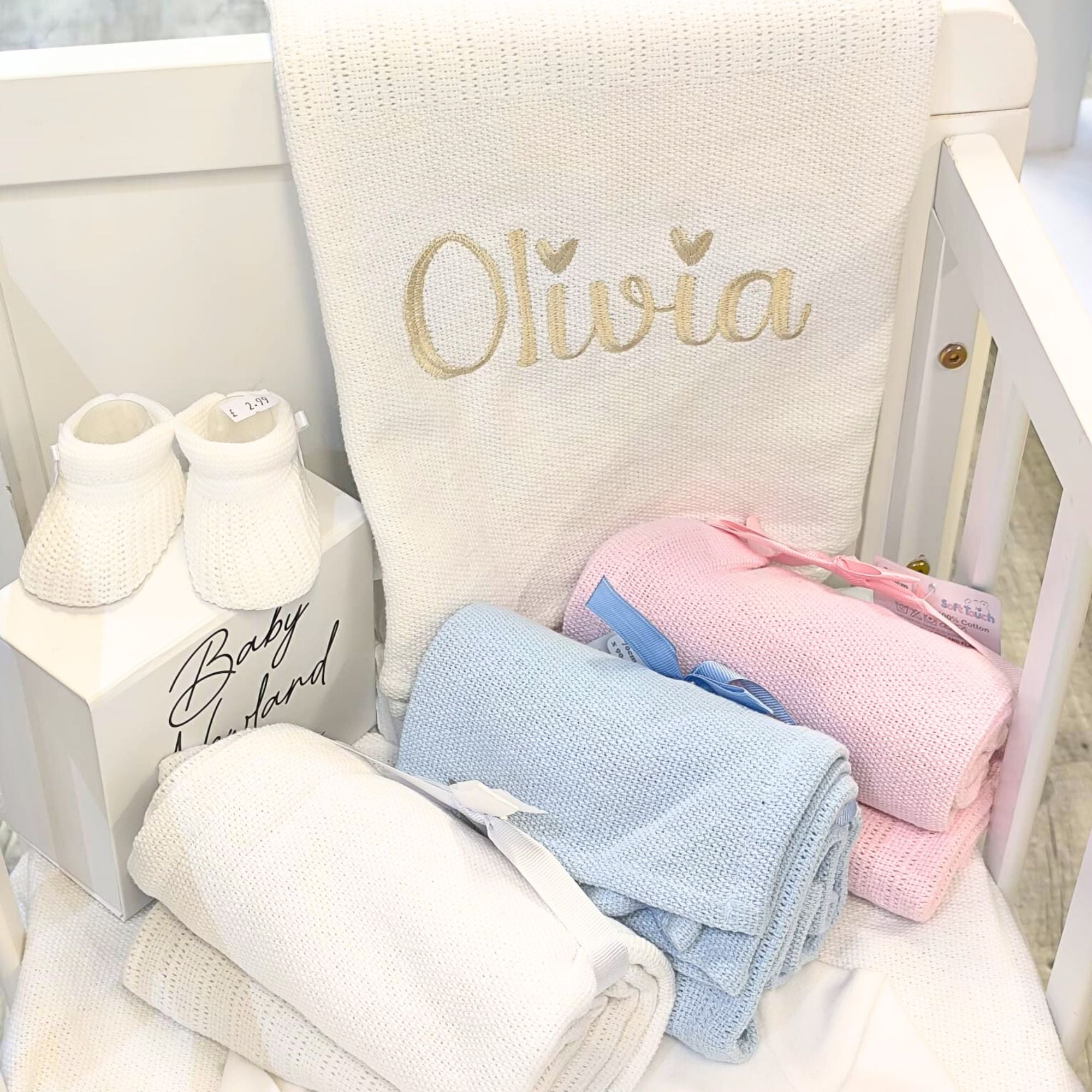 Personalized Baby Swaddle Blanket With Name - Custom Baby Blanket & Hat Set, 20.8"x11.4", Multiple Colors & Fonts