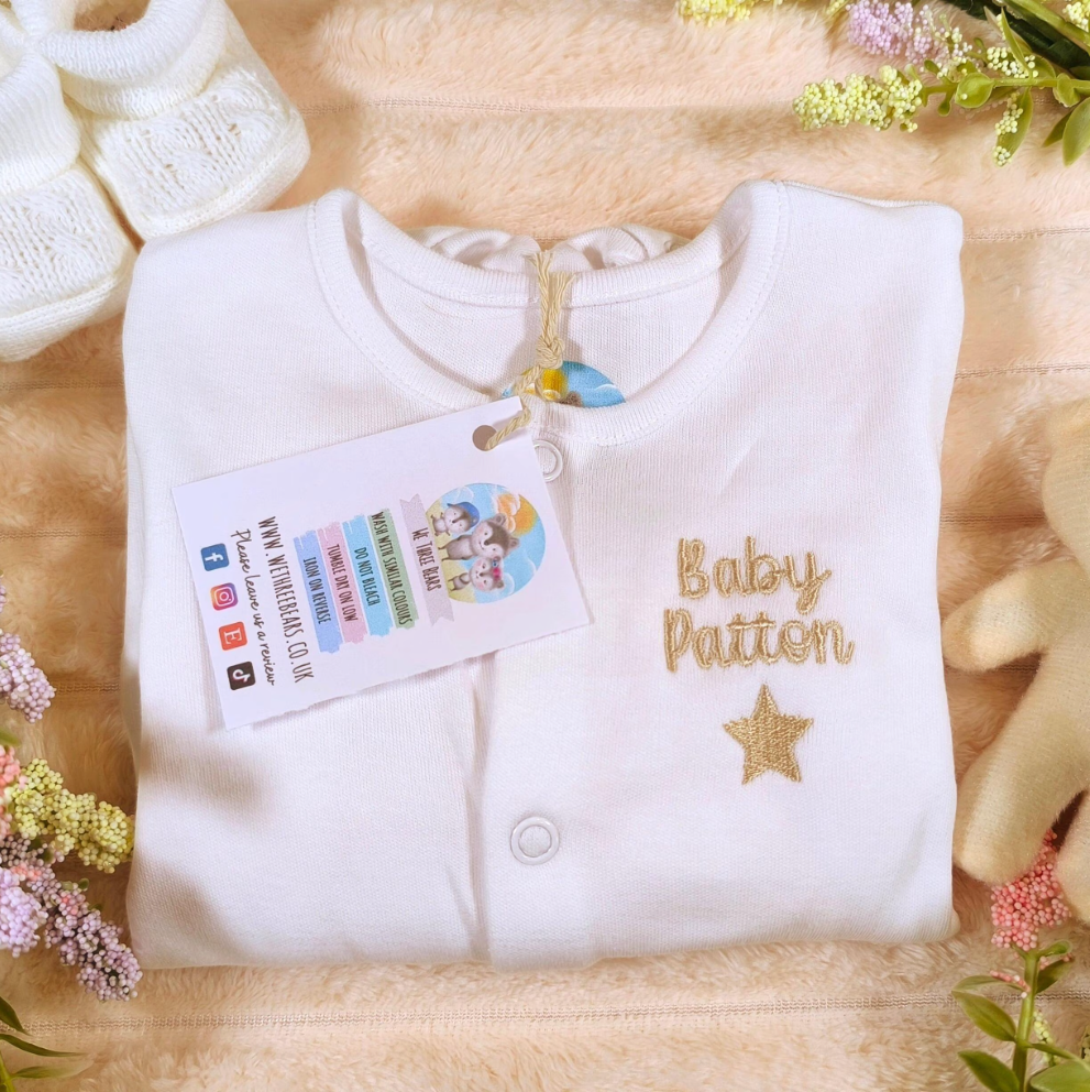 Personalised Star Sleepsuit for Newborn Baby