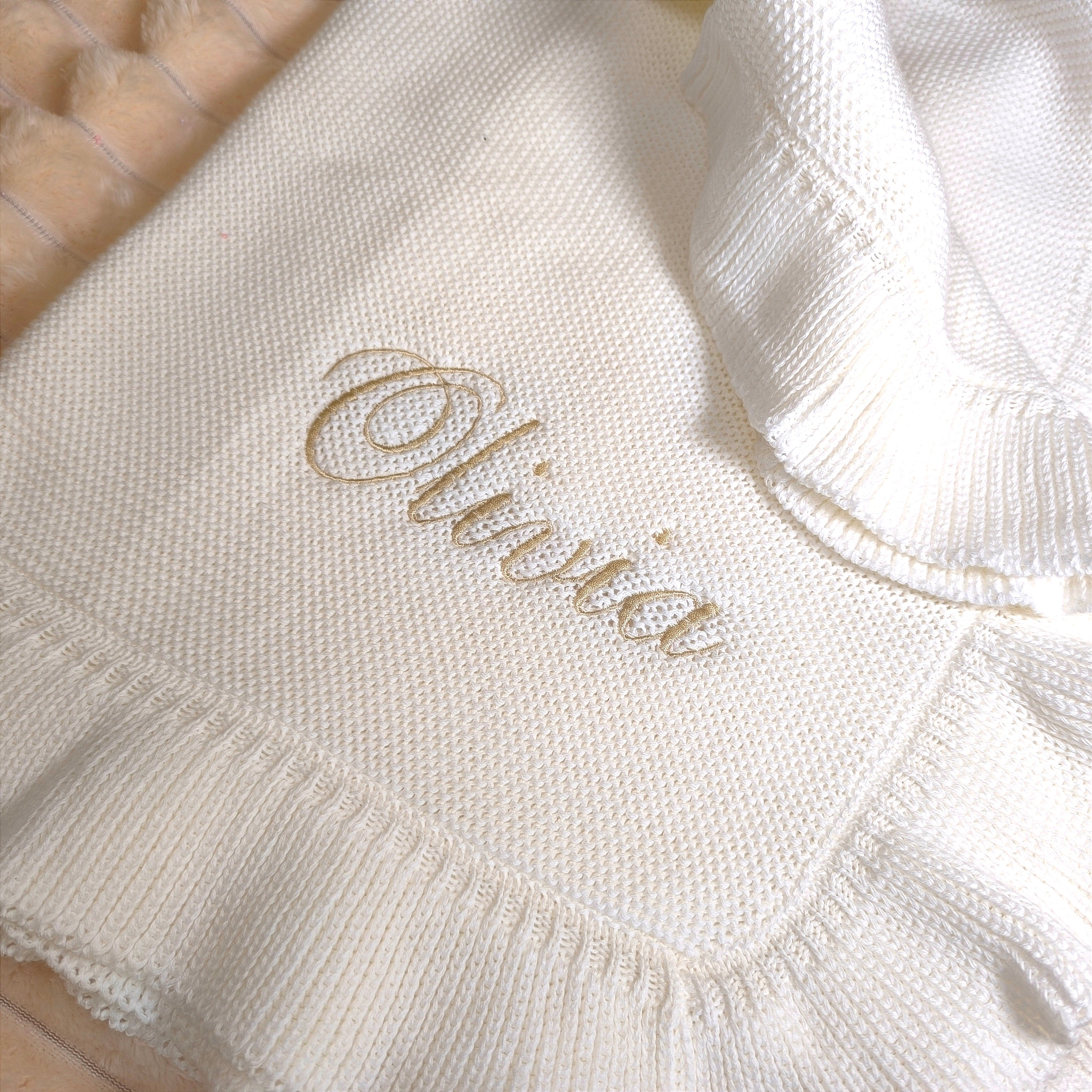 Ruffle Edge Personalised Baby Blanket - Embroidered Name