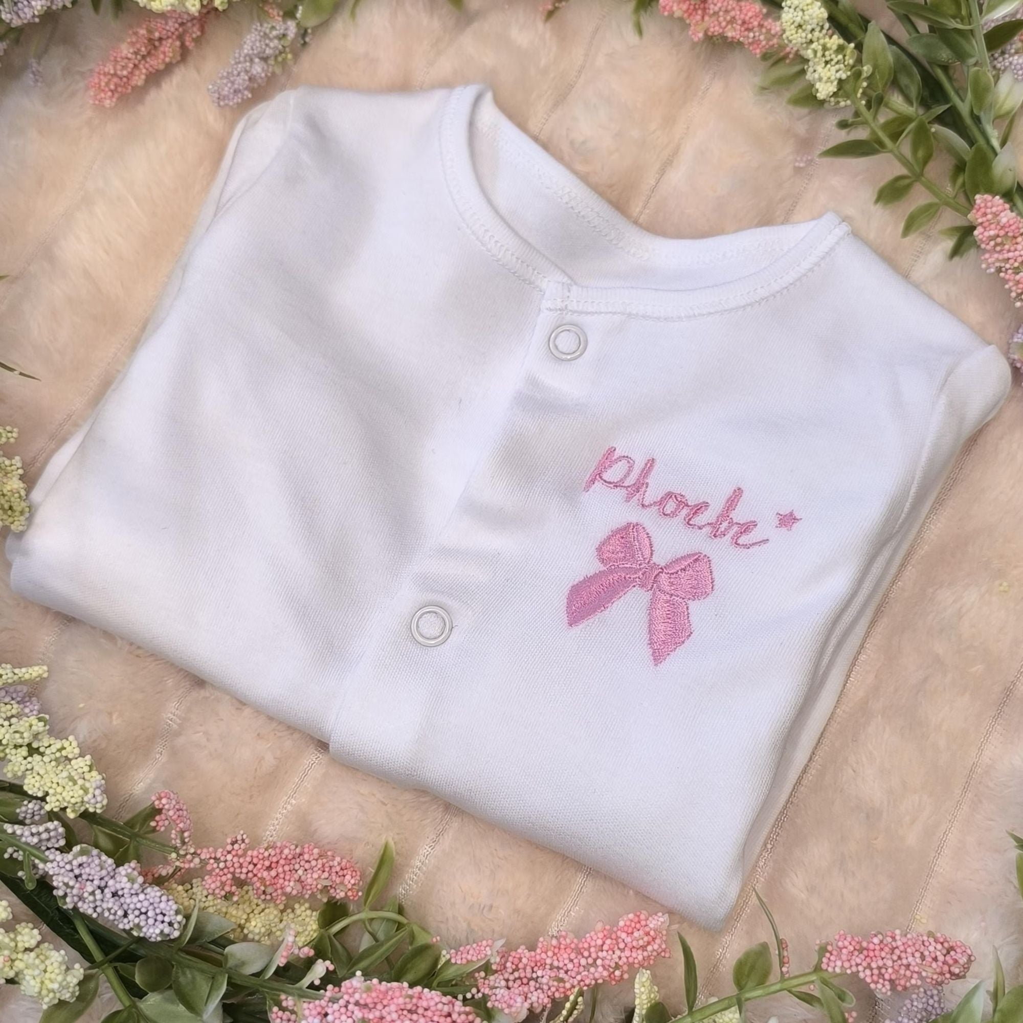 Personalised Girls Hair Bow Sleepsuit with Name