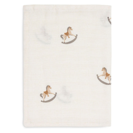 Personalised Jollein Muslin Washcloths – 3-Pack Rocking Horse | Soft, Gentle Baby Wash Cloths