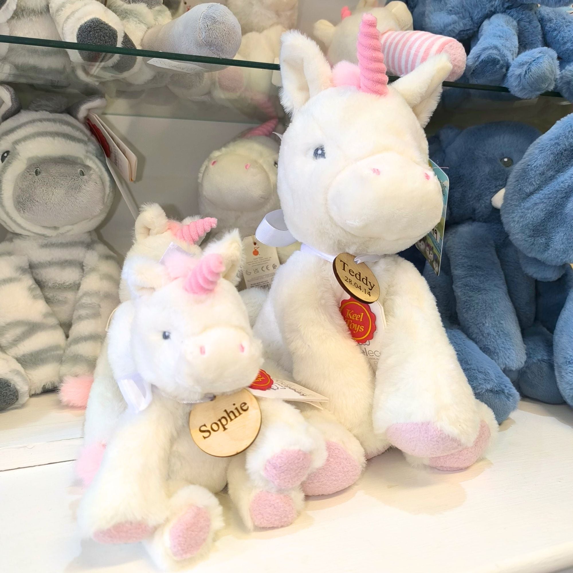 Personalised Unicorn Soft Toy with Personalised Wooden Tag
