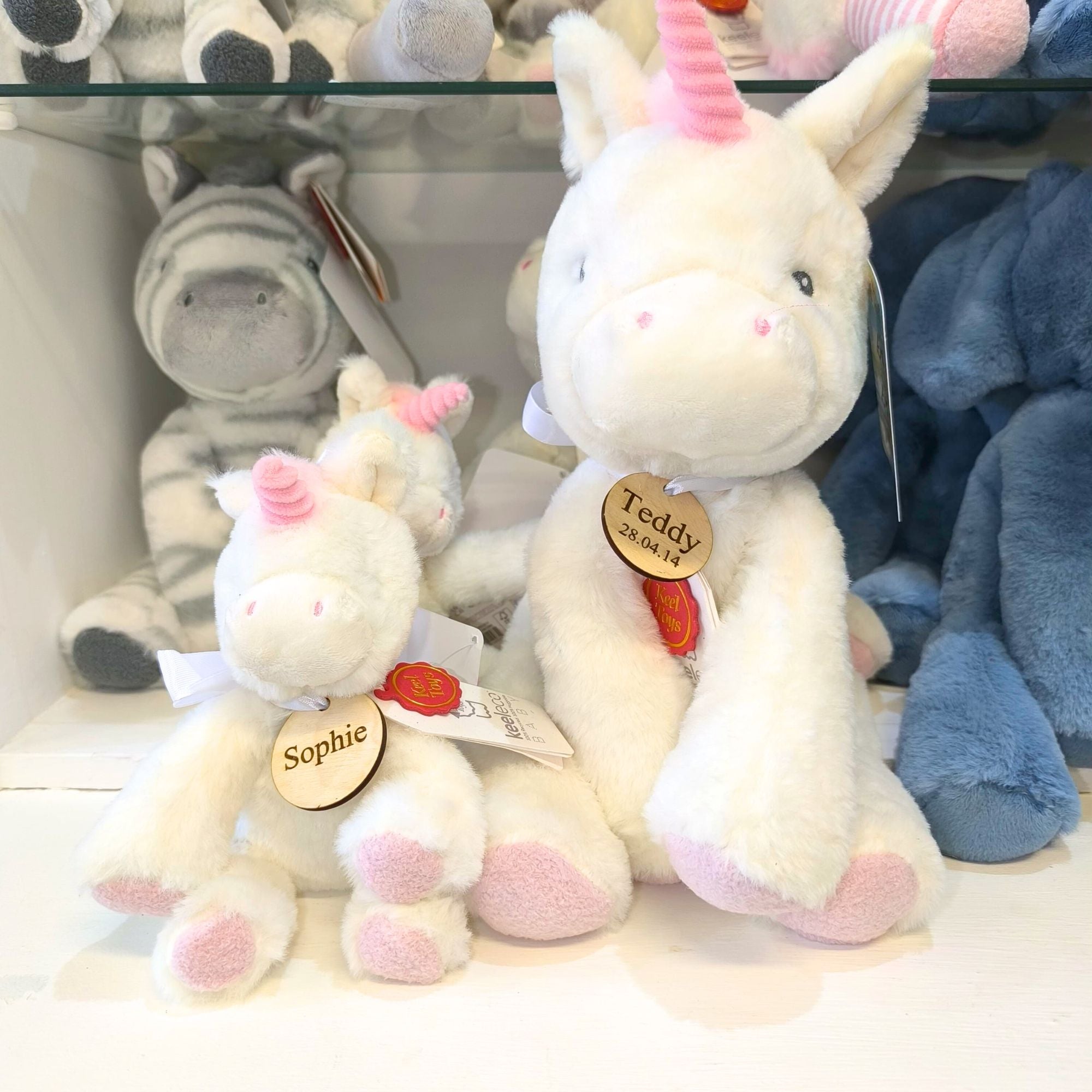 Personalised Unicorn Soft Toy with Personalised Wooden Tag