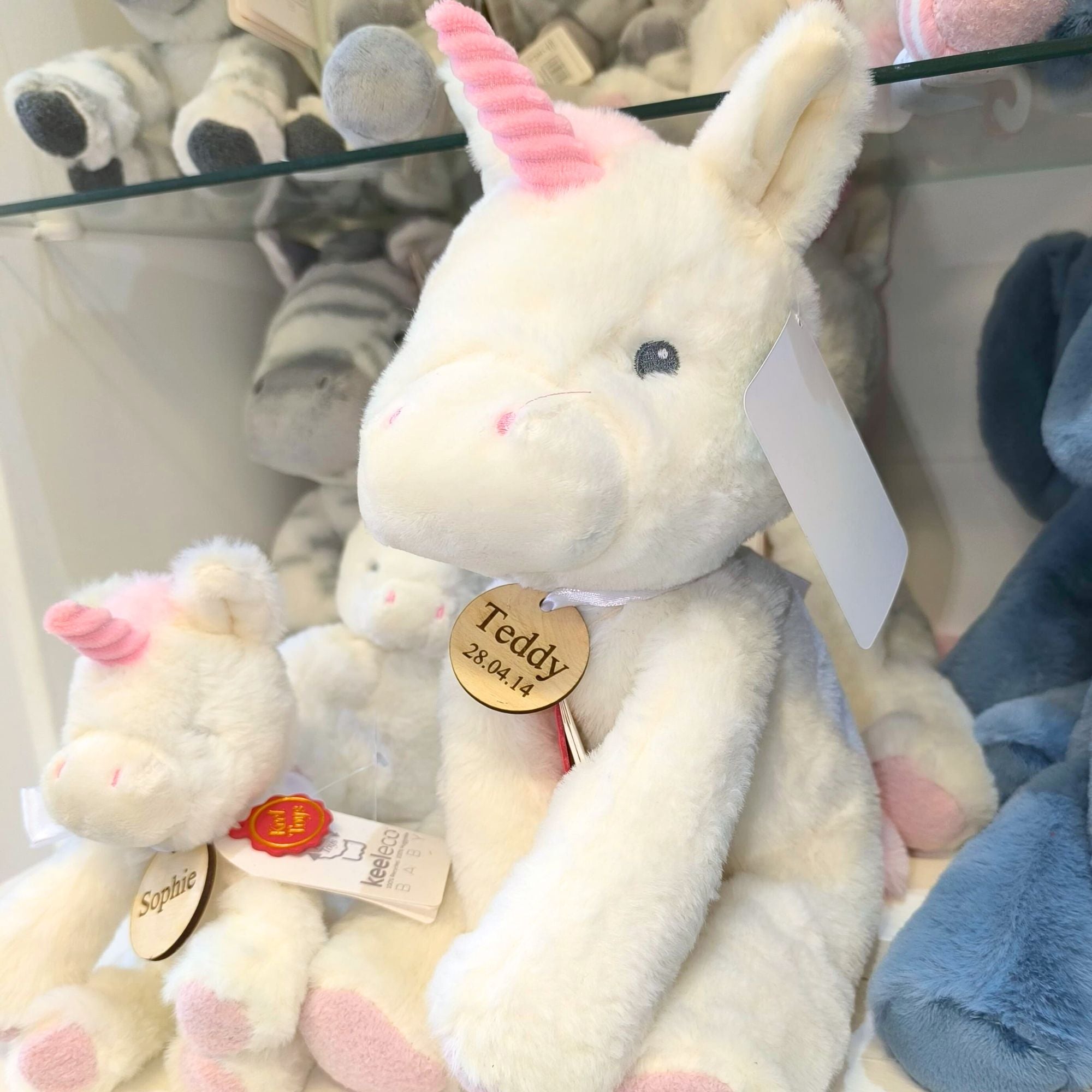 Personalised Unicorn Soft Toy with Personalised Wooden Tag