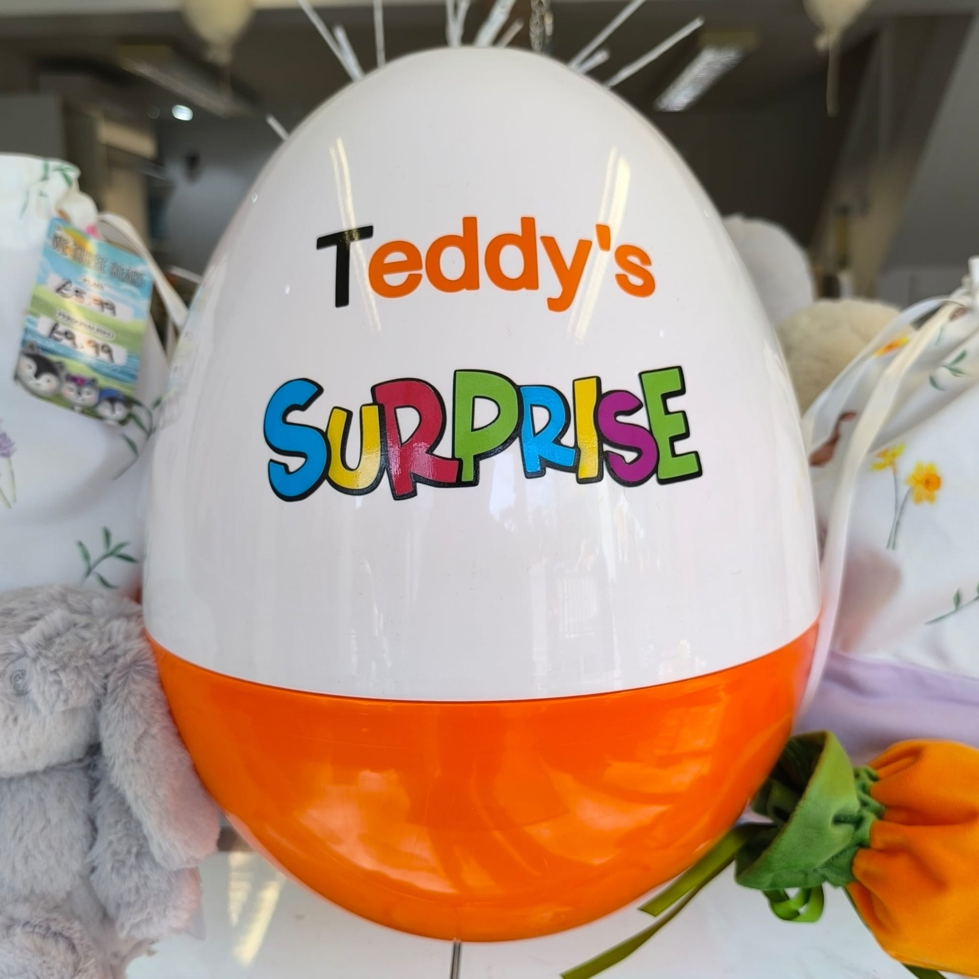 Large 14" Personalised Fillable Easter Egg - Orange & White