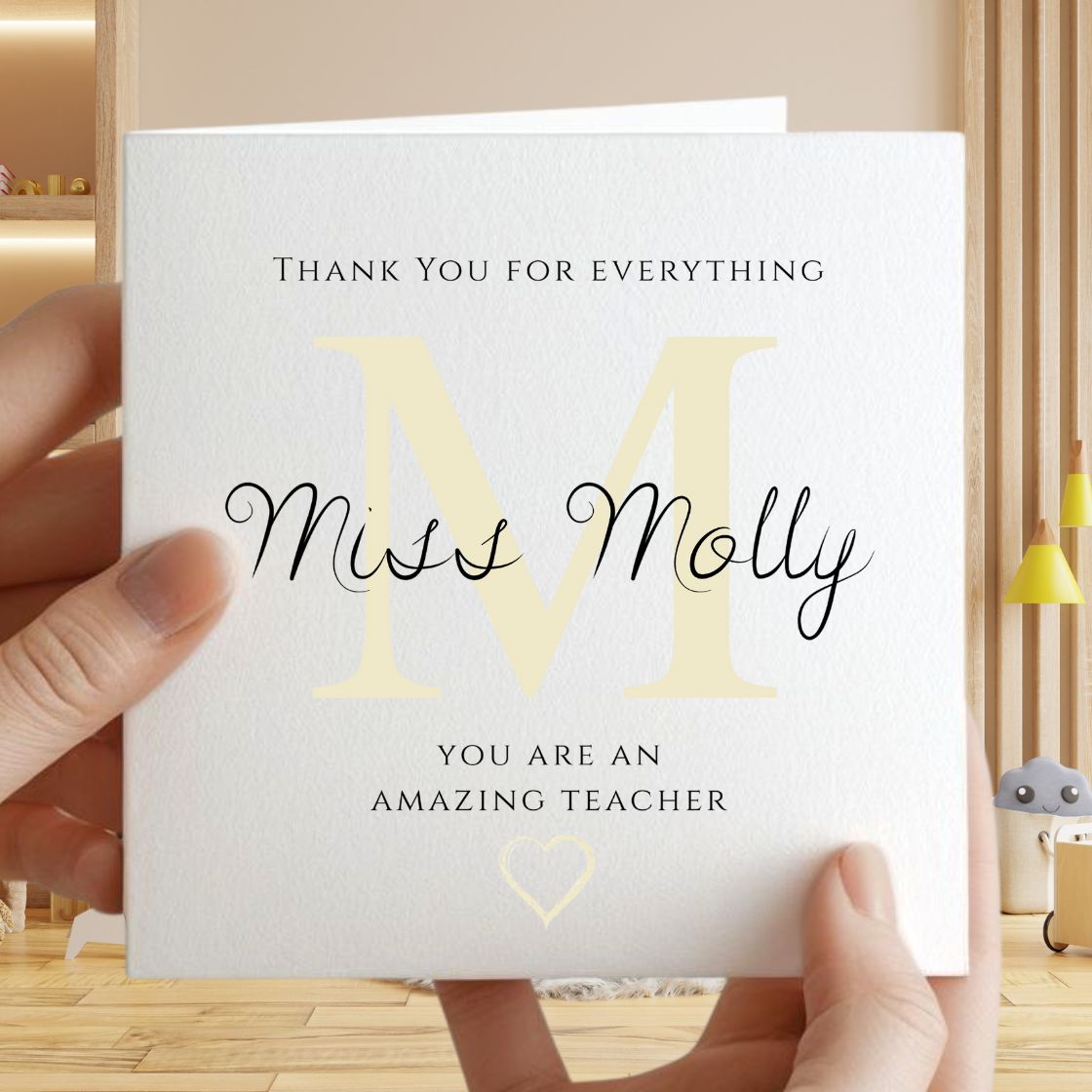 Custom Teacher Thank You Card with Personalised Name & Initial