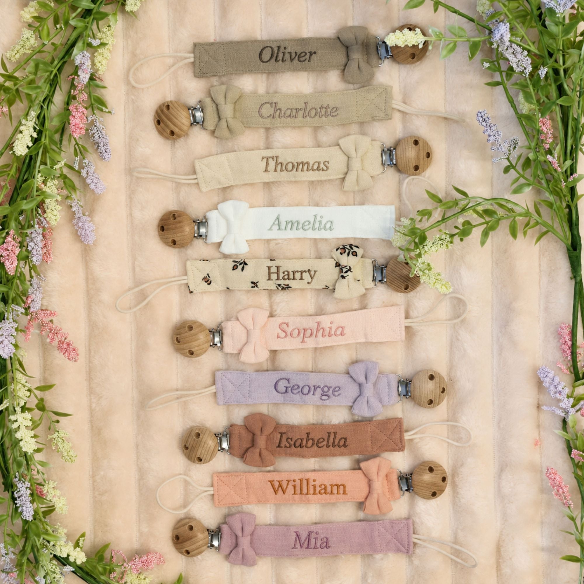 Personalised Bow Dummy Clip with Embroidered Name