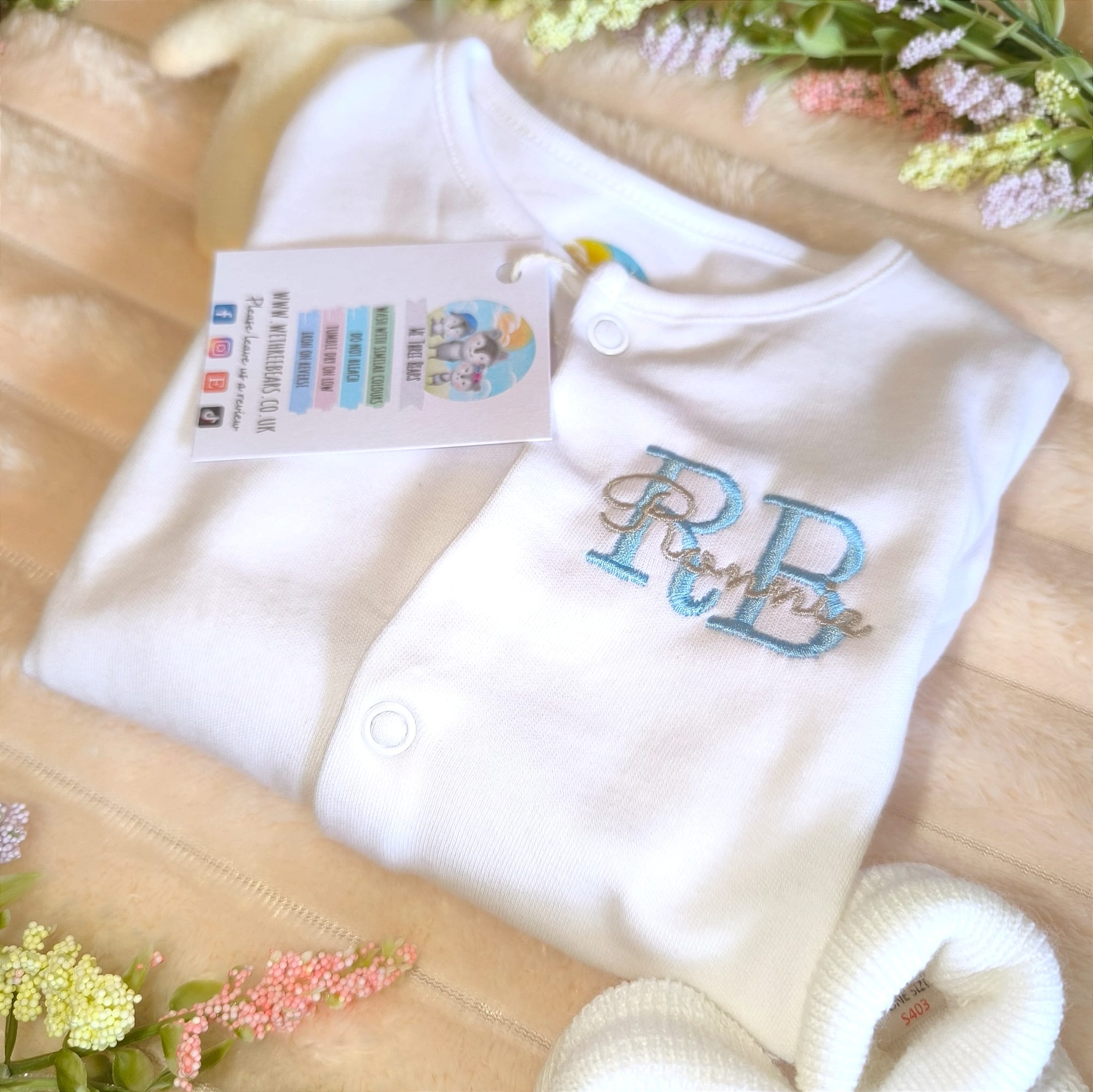 Embroidered Baby Initial Sleepsuit with Personalised Name