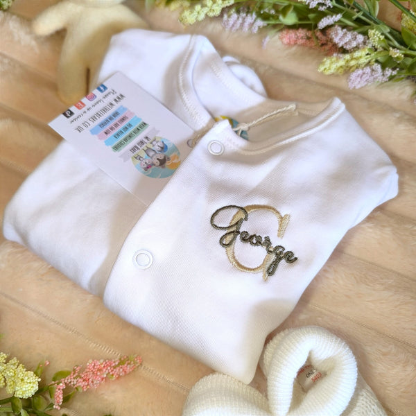 Embroidered Baby Initial Sleepsuit with Personalised Name